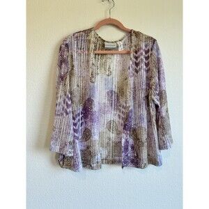 Alfred Dunner Petite Women's Purple Paisley Open Front Knit Cardigan Sweater PXL